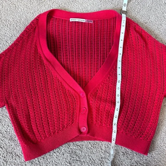 Alice + Olivia Windsor Deep V Slouchy Cable Knit Cardigan in Bright Poppy (red)